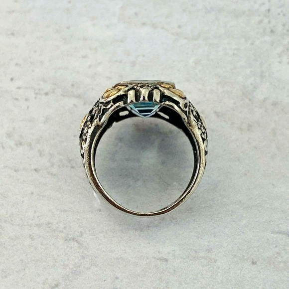 Vintage Sterling Silver 18k Gold Swiss Blue Topaz Statement Ring poss Krementz - Picture 12 of 14